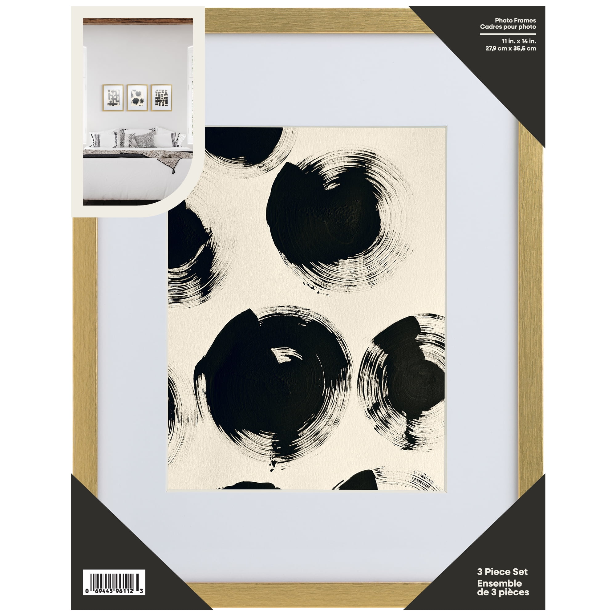 Gallery Linear Perfection 3 Piece Photo Frame Set; (3)-11x14in, Gold Finish, GALLERYLINEAR3PCSET