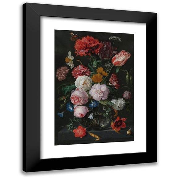 Jan Davidsz de Heem 11x14 Black Modern Framed Museum Art Print Titled - Still Life with Flowers in a Glass Vase (1650 - 1683)