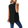 thumbnail image 3 of INSPIRAR CHIC Blusa de Chifón para Mujer, Cuello en V, Sin Mangas, Top de Doble Capa, Camiseta Casual, Túnica Fluida, Color Negro, 3 of 6