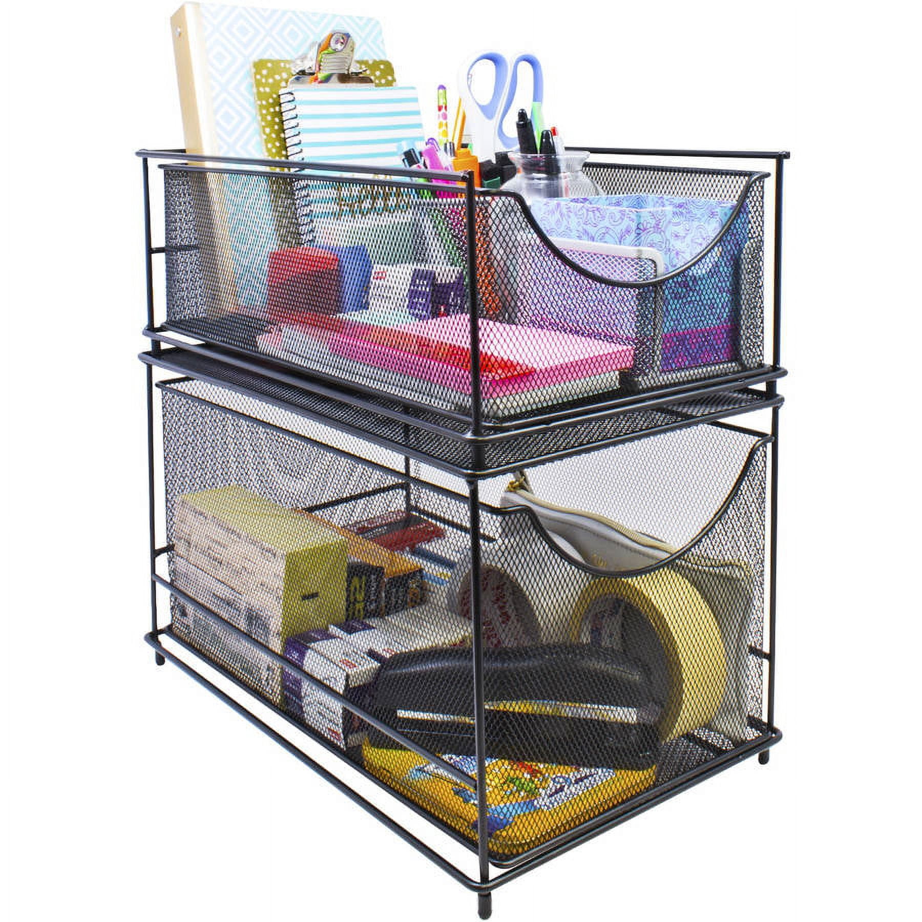 Mesh Steel Cabinet Organizer Set with 2 Pull Out Drawers - Black