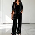 thumbnail image 2 of Xijirk Women 2 Piece Velvet Outfit V Neck Long Sleeve Loose Top and Wide Leg Elastic Waist Pants Set for Loungewear Daily Casual Wear,Black,XL, 2 of 4
