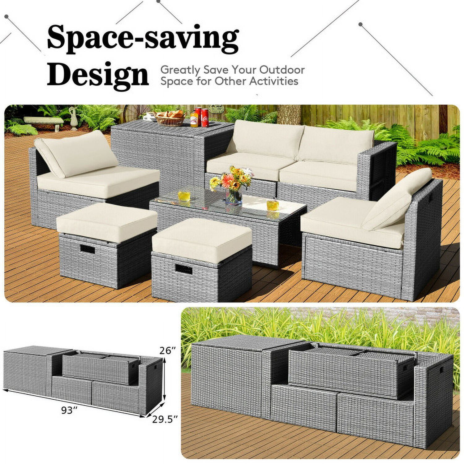 Aimee Lii 8 Pieces Patio Rattan Furniture Set with Storage Waterproof Cover and Cushion, Outdoor Patio Set, Off White Aimee Lii 8 Pieces Patio Rattan Furniture Set with Storage Waterproof Cover and Cushion, Outdoor Patio Set, Off White