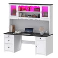 thumbnail image 3 of Uforic Farmhouse 61" Computer Desk with Hutch,  Executive Desk with LED Lights &Storage Cabinet, White, 3 of 9