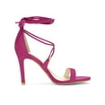 thumbnail image 3 of BLISSFUL STEP Chaussures pour Femmes Sandales à Talon Aiguille Haut à Bride Cheville à Nouer Bout Ouvert en Faux Suède Rose Vif 9, 3 of 7
