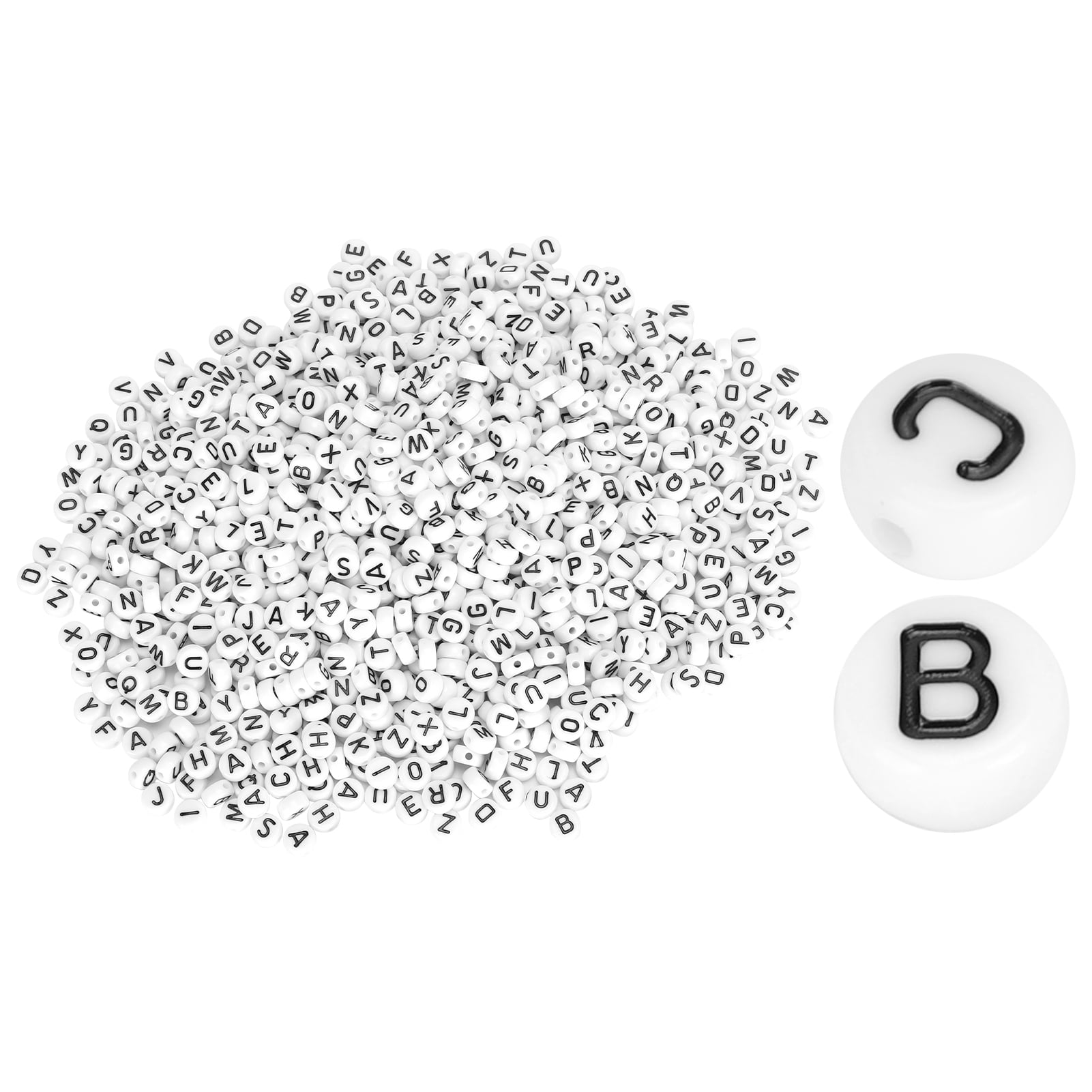 Senjay Acrylic Letter Beads,Acrylic Beads,1000Pcs White Beads Black English Alphabet Bead DIY