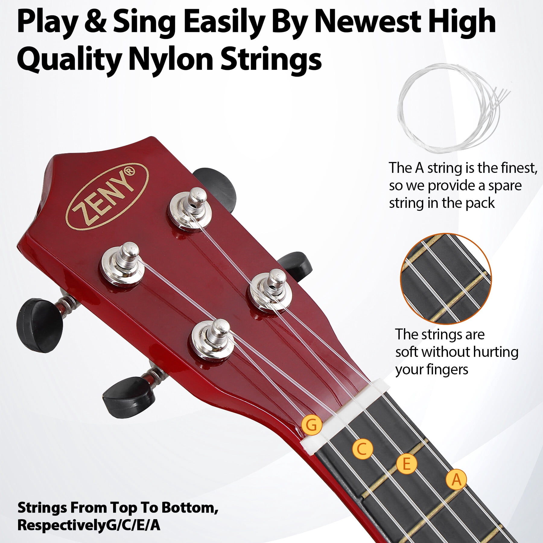 ZENY 21" Beginners Acoustic Ukulele With Gig Bag, Strap, Tuner and Pick