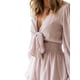 thumbnail image 5 of Vestido de manga larga para mujer Escote en V profundo Color liso Vestido de primavera y verano Cintura alta S-3XL Mini vestido de talla grande SAYOO moda, 5 of 7