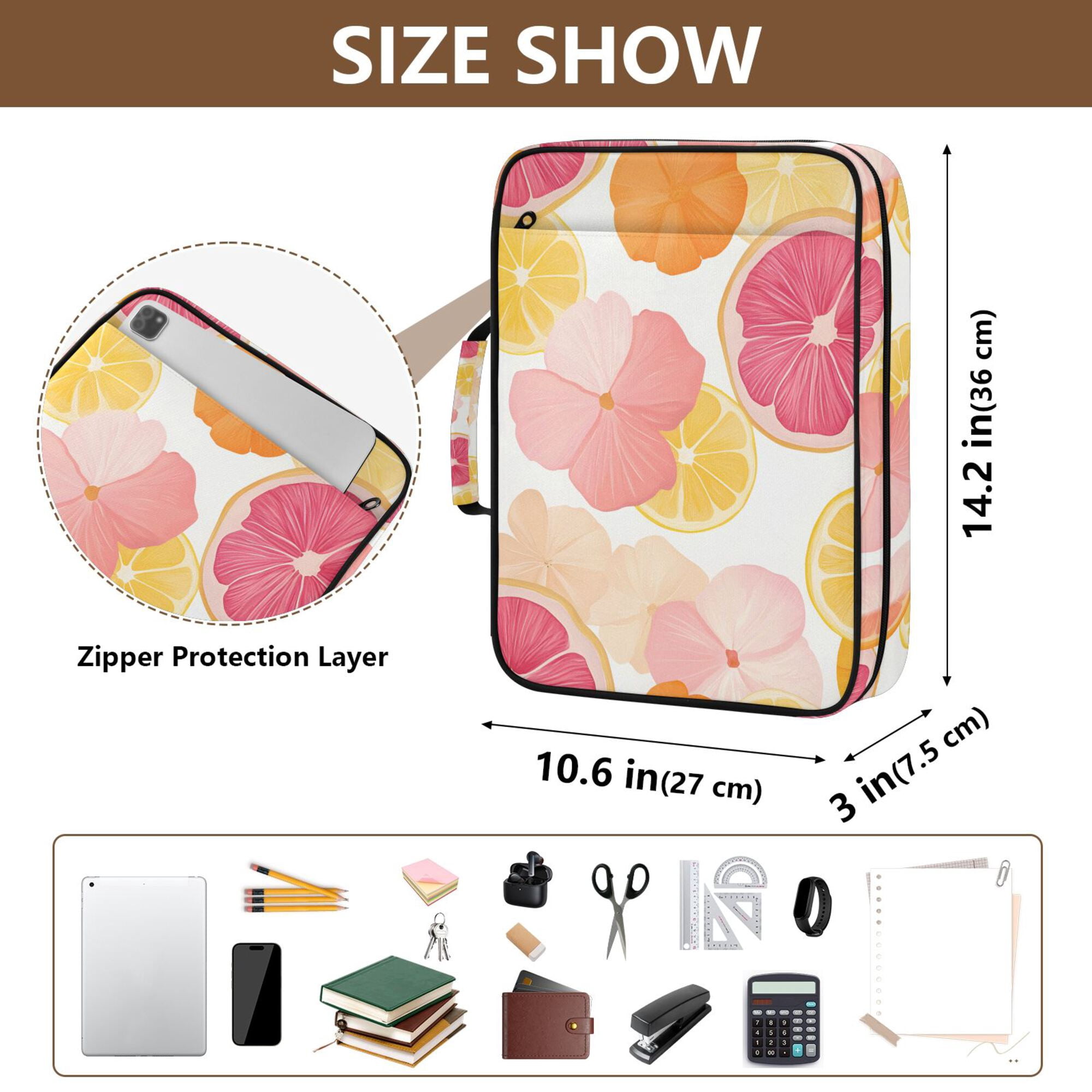 FORMRS Accordion File Folder A4 Size 7-Pocket Expanding Document Organizer Bag with 3 Ring Binder, Pink Floral Orange