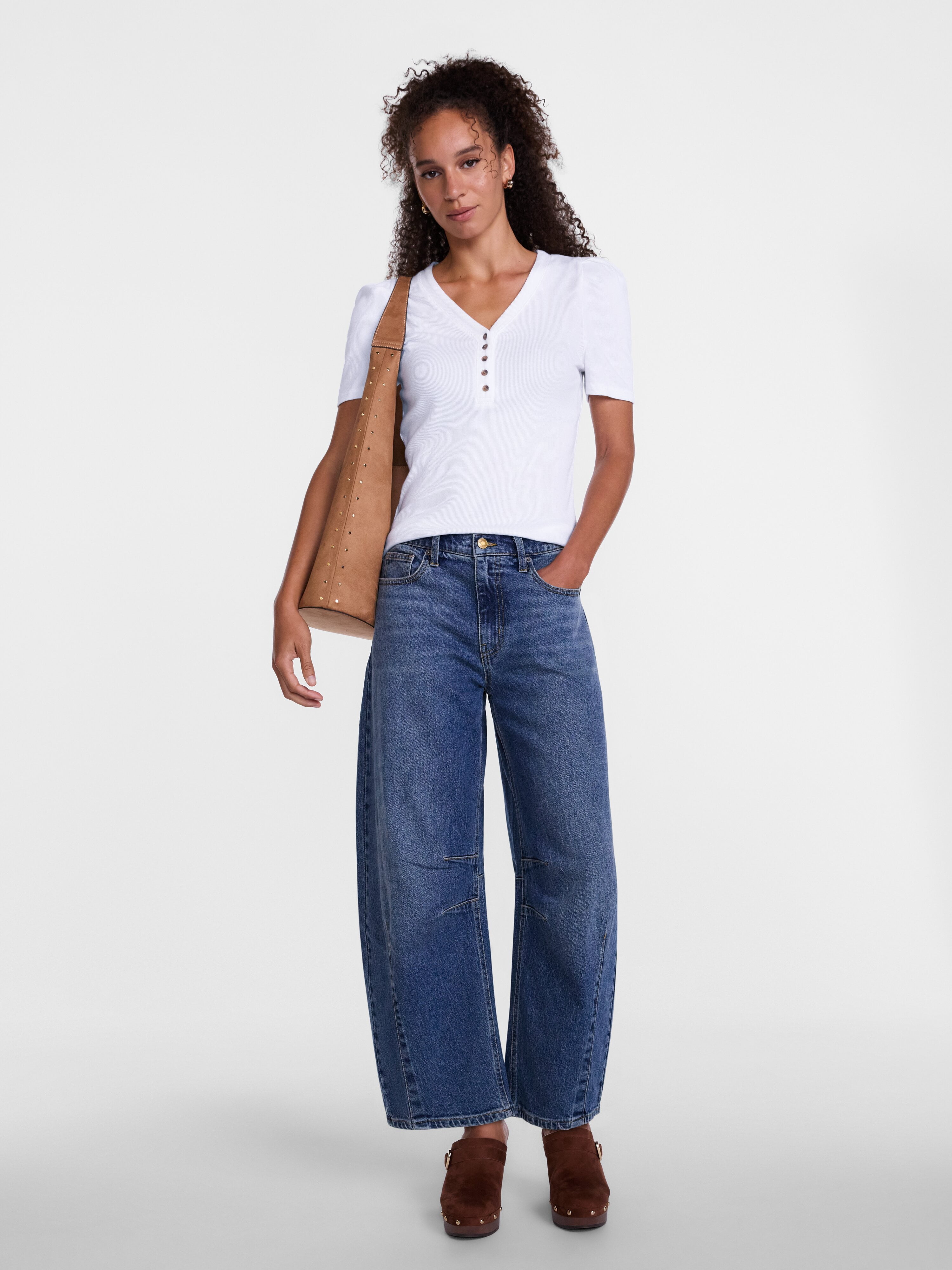 Scenario Women's V-Neck Henley Top with Short Puff Sleeves, Sizes XS-XXXL