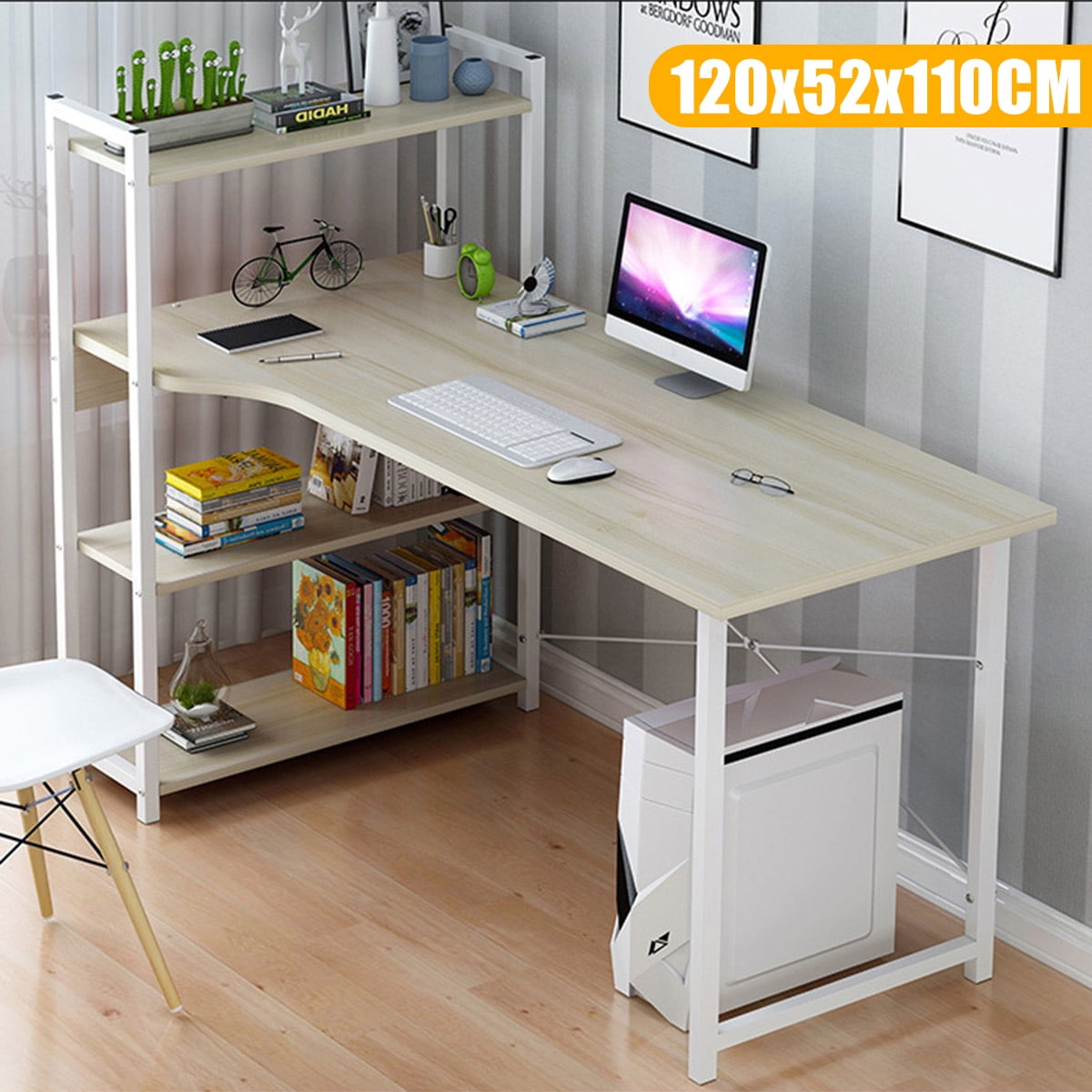 Computer Desk Modern Simple Style Laptop Table with Computer Stand 47.2 Inch Study Writing Desk for Home Office Workstation 