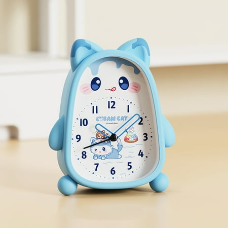 REGALWOVEN Lovely Alarm Clock, Non-Tick Movement, Kitten-Shape Design, Compact Size for Bedroom Blue 4.1L x 1.6W x 5.5H
