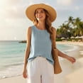 thumbnail image 4 of WULMLEO Cotton Linen Tank Tops for Womens Comfy Lounge Wear Summer Sleeveless Crewneck Shirts Casual Blouse Loose Fit Camis Light Blue Cotton-Linen Blend, 4 of 6