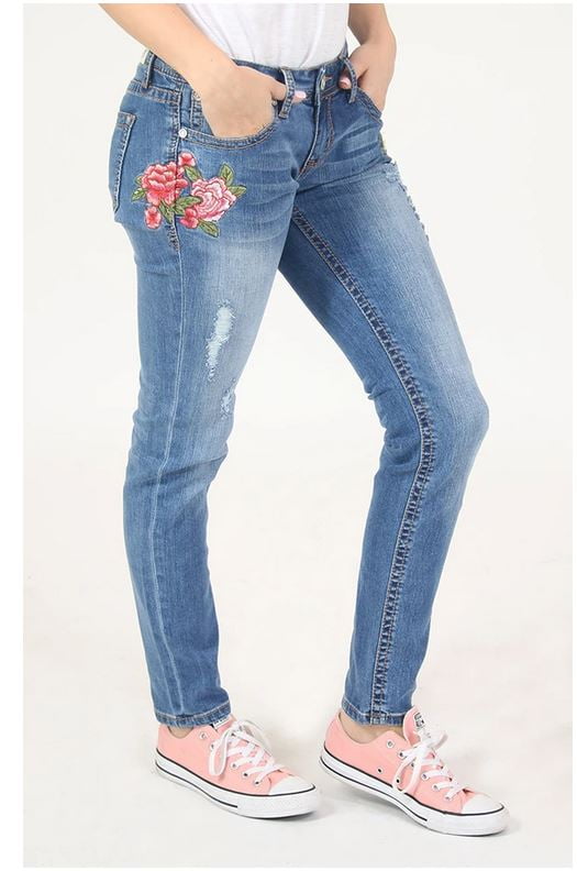 Grace in LA Jeans Women's Distressed Floral Embroidered Junior Fit Skinny  Stretch Jeans (24) 