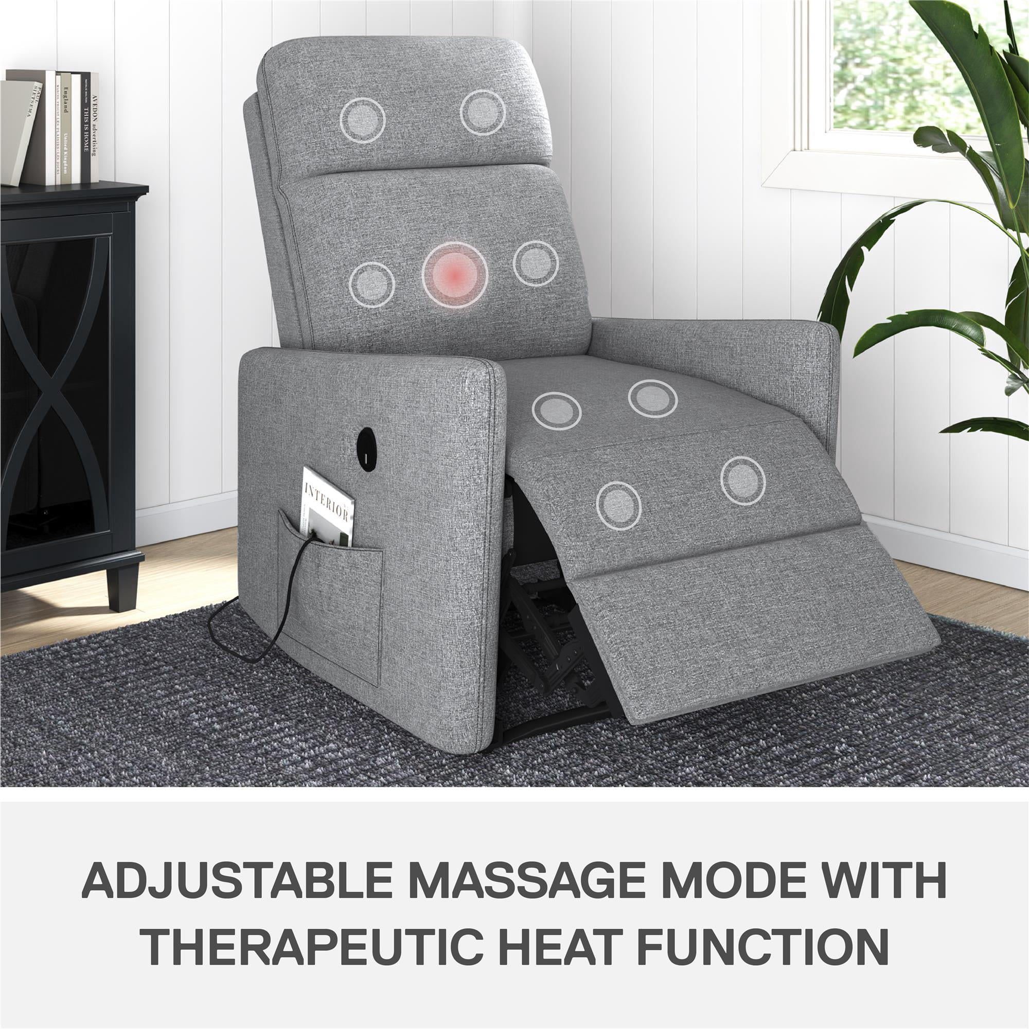 DHP Kai Power Recliner Chair with 8 Zone Massage and Lumbar Heat, Dark Gray Linen