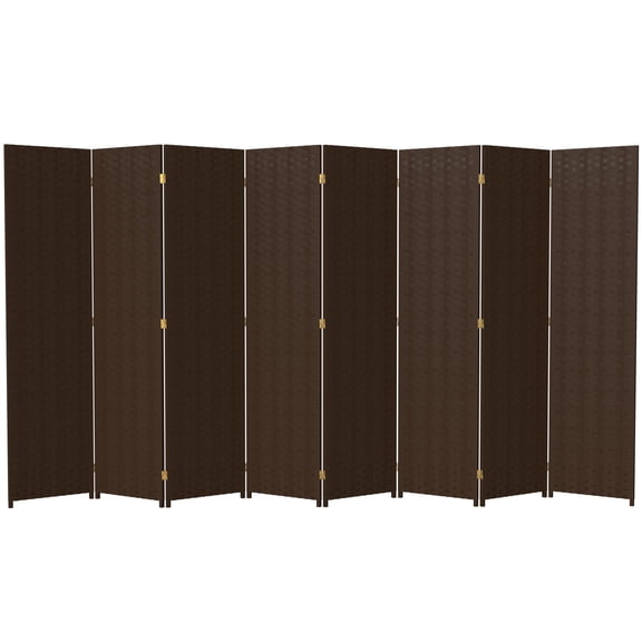 Red Lantern 6 ft. Tall Woven Fiber Folding Screen - Dark Mocha - 8 Panel