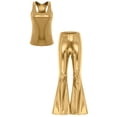 thumbnail image 3 of dPois Women's Shiny Metallic Disco Dance Outfits Racerback Tank Top and Flared Long Pants Gold M, 3 of 7