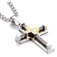 thumbnail image 1 of Collier Croix Hommes 316L Acier Inoxydable Grand Pendentif Jésus-Christ Blanc/or/noir 24'' Rolo Chaîne Bijoux, 1 of 1