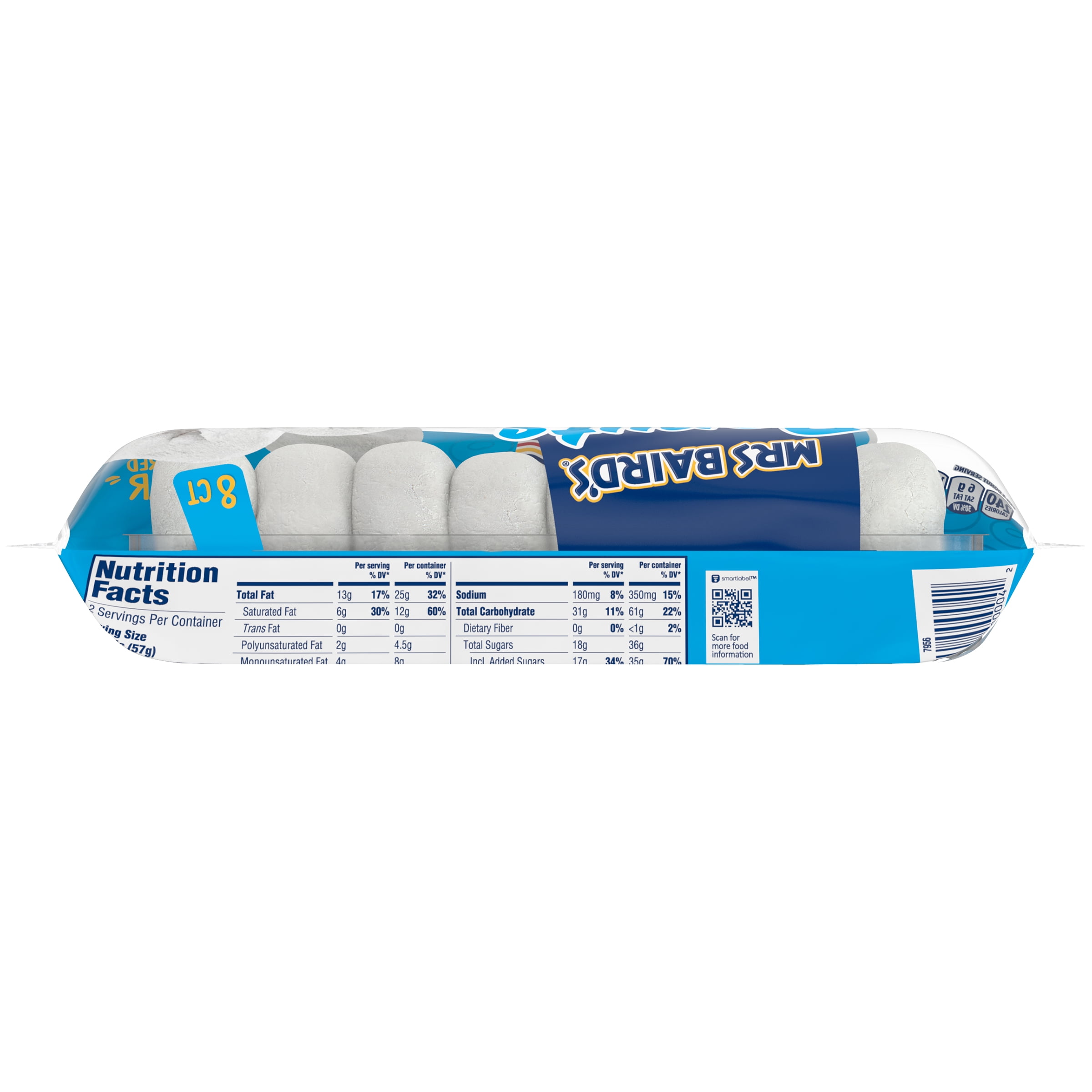 Mrs Baird's Powdered  Sugar Donuts, 8 count, 4 oz (Snack Single)