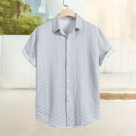 Gyexs Mens Short Sleeve Button Down Shirts Grey Casual Linen Shirts Lightweight Regular Tees Shirt Activewear Men Apparel Size XXL