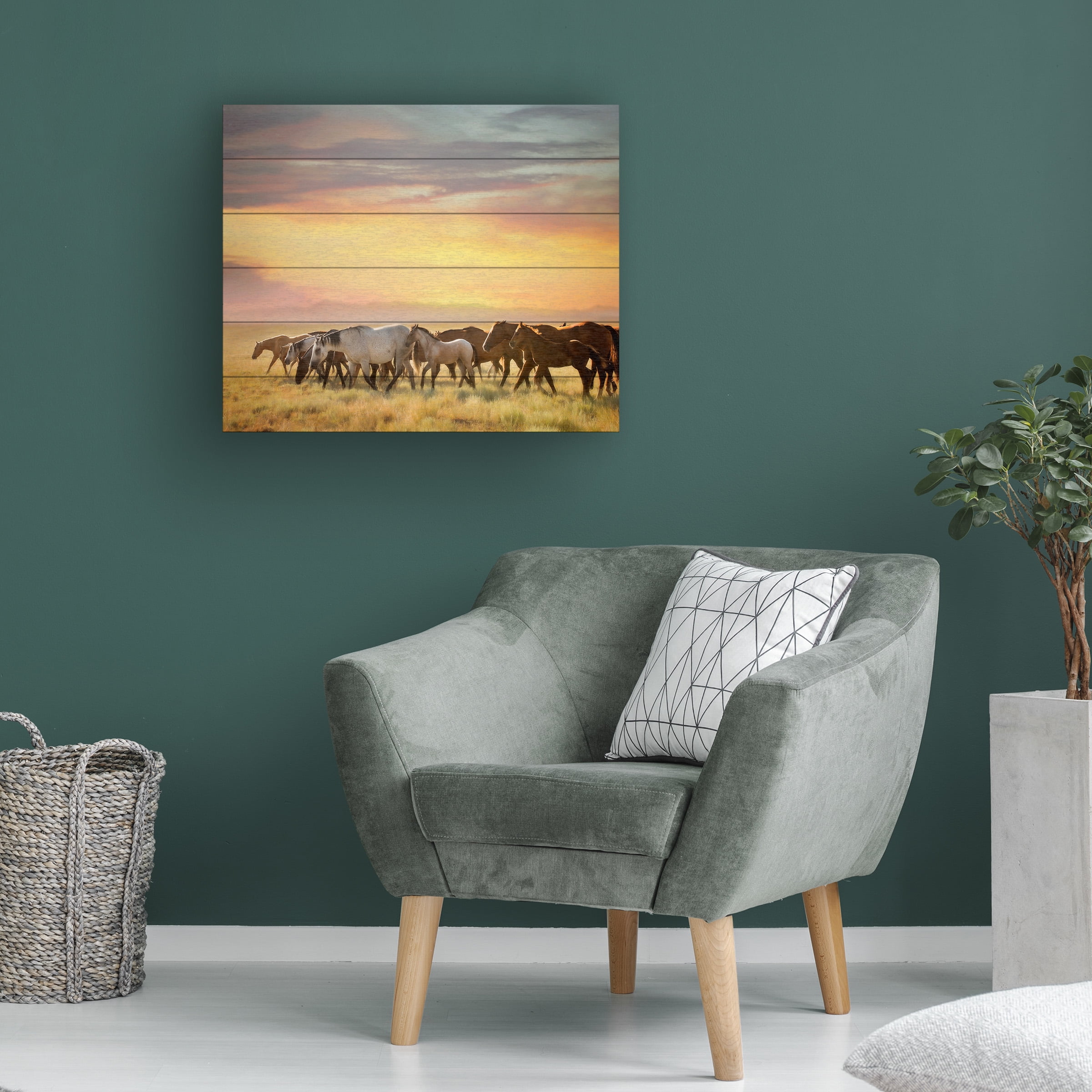 PHBurchett 'Sunkissed Horses I' Wood Slat Art 18x22