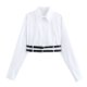 thumbnail image 3 of HH TRAF Blusa corta con cuello vuelto y doble cinturón decorativo para mujer, blusa blanca versátil de manga larga para mujer, 3 of 4