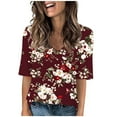 thumbnail image 5 of Womens Summer Tops 2025 V Neck Short Sleeve Shirts Trendy Dressy Casual Vacation Outfits Printed, Limited Time Under 10 Dollars SA-513, 5 of 6