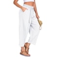 thumbnail image 4 of Women Solid Harem Capris Elastic Drawstring Waist Pockets Lightweight Summer Beach Holiday Casual Pants White S, 4 of 7