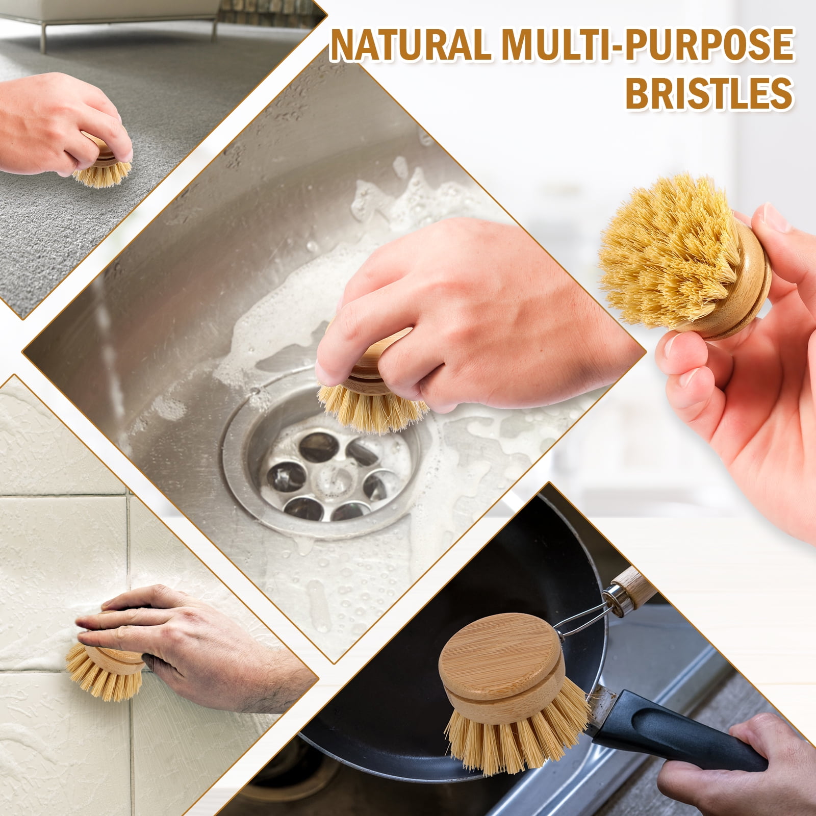 Eco-Friendly Wooden Dish Brush with Natural Sisal Bristles – Durable Coconut Wood Kitchen Cleaning Scrubber for Zero Waste, Non-Scratch Dishwashing