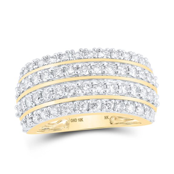 10K Yellow Gold Round Diamond 4-Row Band Nicoles Dream Collection Ring 1.63cttw