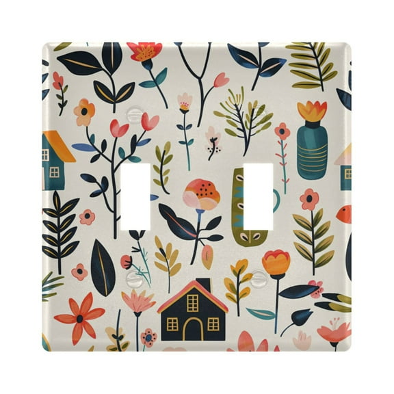 2 Gang Light Switch Cover Plate Flower House Leaves Wall Plate Decorate Electrical Outlet Cover Plates 4.56”x4.48”