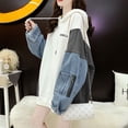 thumbnail image 4 of Jean Jacket for Women Cropped Jean Jacket for Dress Womens Loose Pullover Tops Denim Sleeve Splicing Hooded Sweatshirt Dressy Casual Patchwork Blouses And Tops Thermal Womens Jean Jacket with Hoodie, 4 of 7