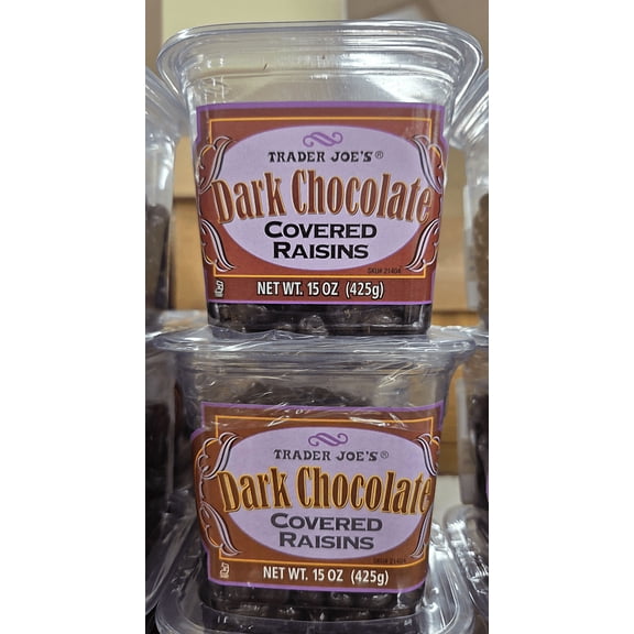 Trader Joe's Dark Chocolate Covered Raisins 15oz 425g (2 Tubs)