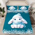 thumbnail image 2 of Homewish Kawaii Blue Rabbit Queen Sheet Sets for Girl, Winter Christmas Snowflake Flat Sheet, Cute Bunnies Animal Queen Fitted Sheet, Ultra Soft Bedroom Decor, 4 Pieces, 2 of 7