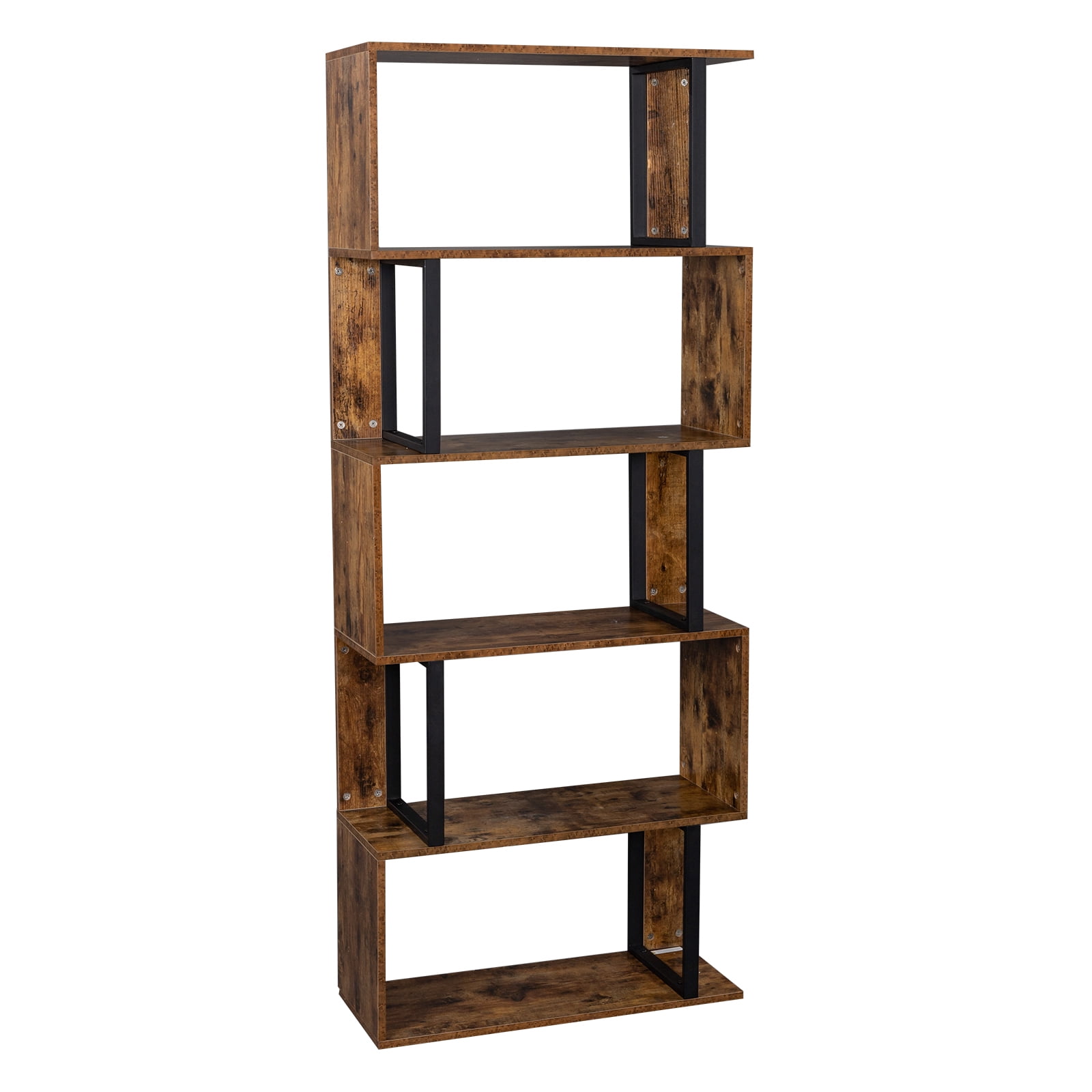 Kepooman Storage Cabinet Multifunctional Industrial S-Shaped Z-Shelf Bookshelves with 5 Storage Cabinet for Bedroom, Living Room, Study, Balcony, Rustic Brown Cabinet Organizers and Storage Kepooman Storage Cabinet Multifunctional Industrial S-Shaped Z-Shelf Bookshelves with 5 Storage Cabinet for Bedroom, Living Room, Study, Balcony, Rustic Brown Cabinet Organizers and Storage