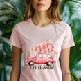 thumbnail image 5 of Let It Snow T-Shirt | Vintage Car with Christmas Tree Graphic Tee, Heliconia, Size L, 5 of 6