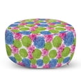 thumbnail image 1 of Dahlia Pouf Cover with Zipper, Colorful Dandelion Petals Inspired Pompom Shaped Spring Dahlias, Soft Decorative Fabric Unstuffed Case, 30" W X 17.3" L, Lime Green Azure Blue, by Ambesonne, 1 of 5