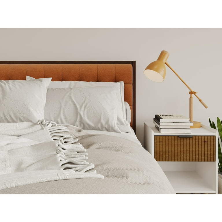 DG Casa Soloman Mid Century Modern Tufted Upholstered Platform Bed Frame Queen Size in Orange Fabric