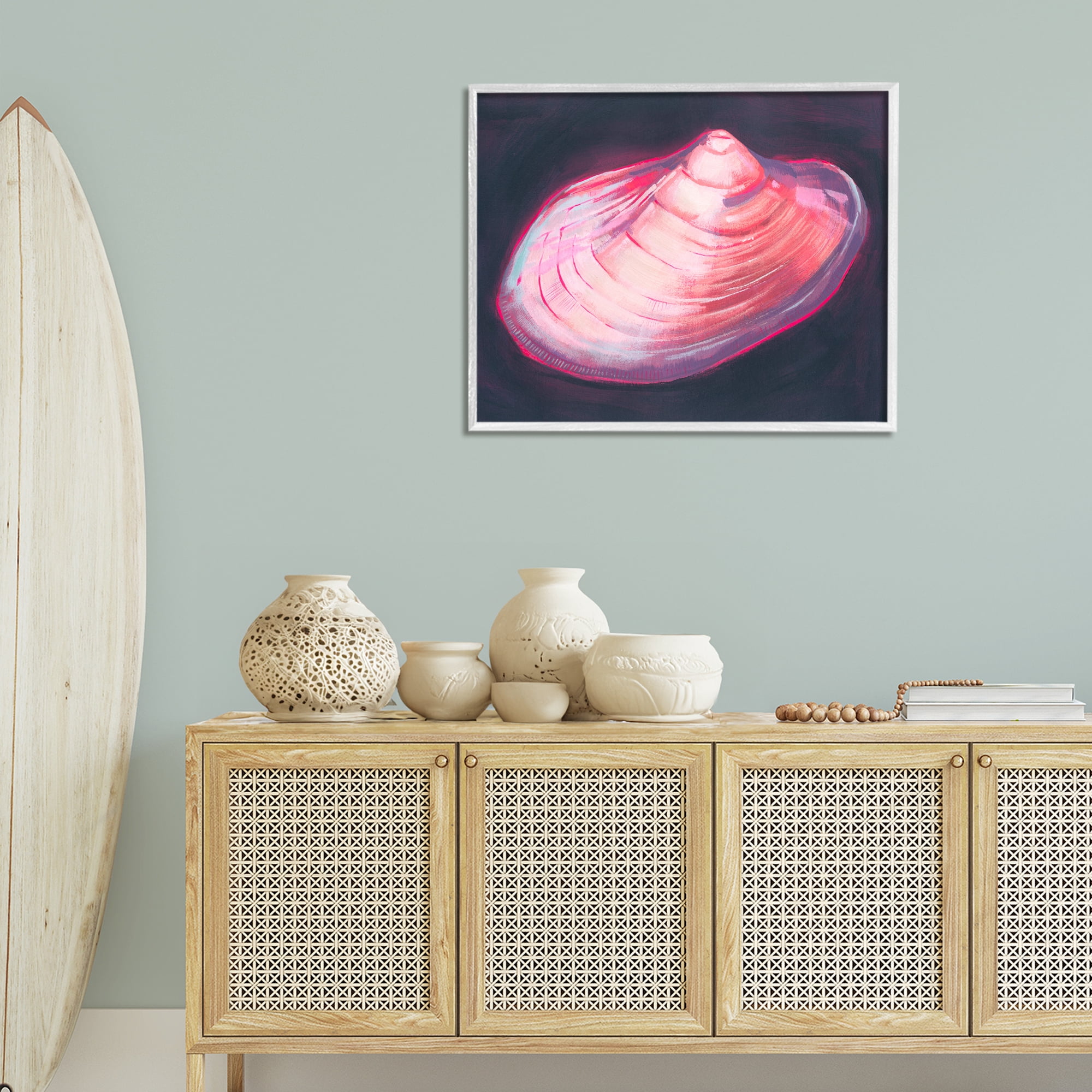 Stupell Industries Pink Seashell on Black Animals & Insects Painting White Framed Art Print Wall Art, 30 x 24