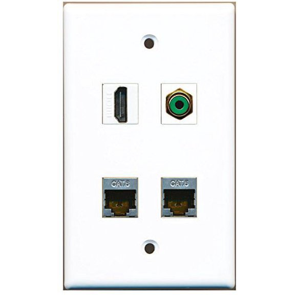 RiteAV - 1 Port HDMI 1 Port RCA Green 2 Port Shielded Cat6 Ethernet Wall Plate