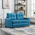 thumbnail image 2 of Euroco 60" Loveseat Sofa with Pull-Out Bed Modern Upholstered Couch with Side Pocket for Living Room Office, Blue, 2 of 10