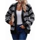 thumbnail image 3 of Suéter de Invierno de Punto Holgado con Rayas y Mangas Farol para Mujer, Moda de Otoño Gris Negro M, 3 of 10