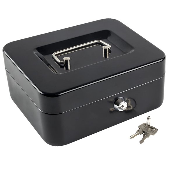 Caja KYODOLED mediana con bandeja para billetes y llave, 20 x 16 x 9 cm, color negro
