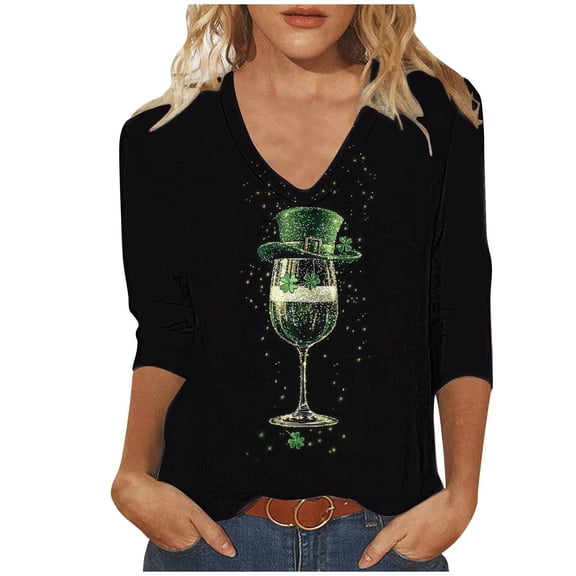 Ladies Tops and Blouses 3/4 Sleeve,Tie Dye St Patricks Day Shirt Women Irish Shamrock 3/4 Sleeve Tops Saint Patricks Day Green Clover Tshirts