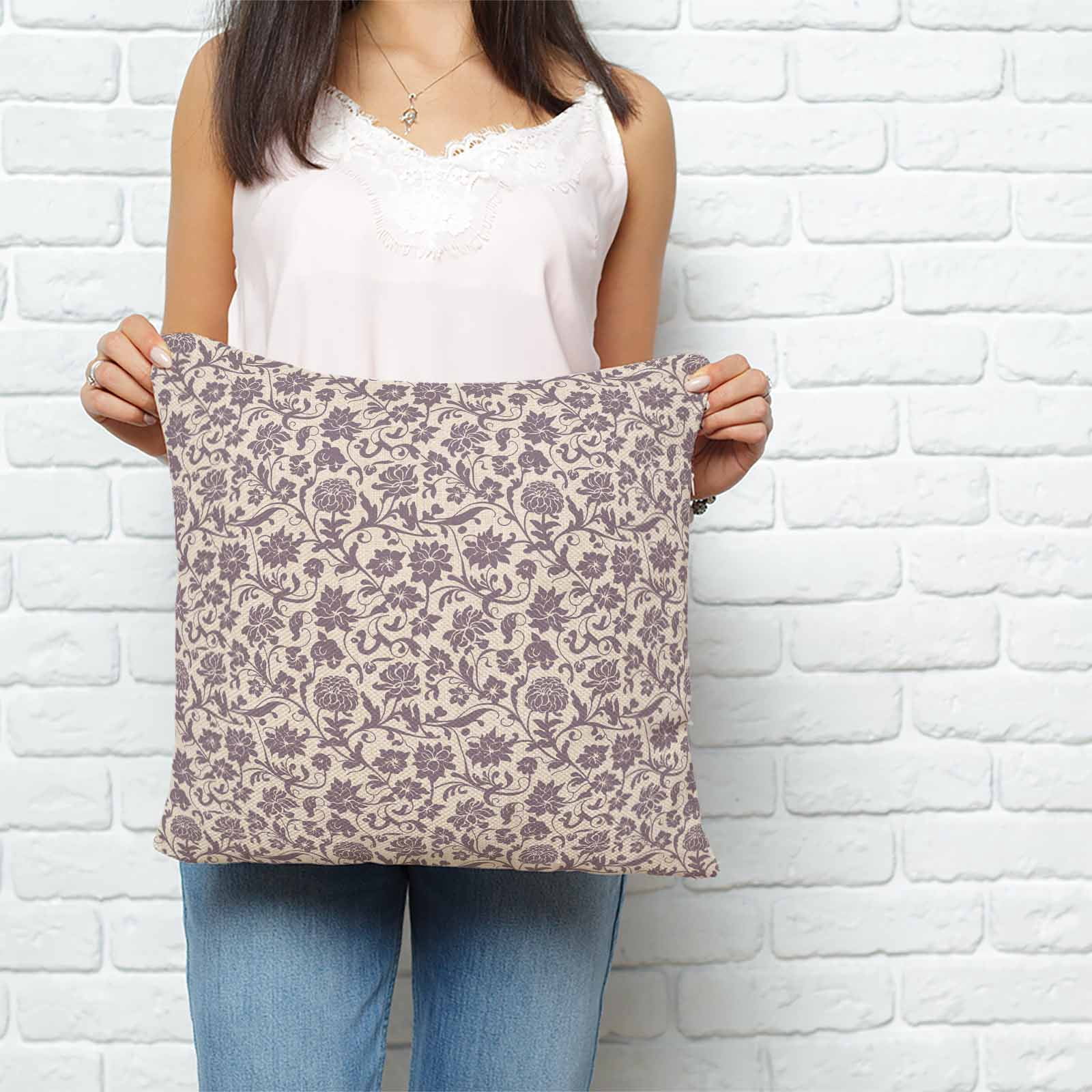 Purple Floral Pillow Covers 20x20 Inch Decorative Throw Pillow Cover, Spring Plants Flowers Vintage Rustic Sofa Pillowcases Accent Cushion Case Home Decor Bedroom Living Room