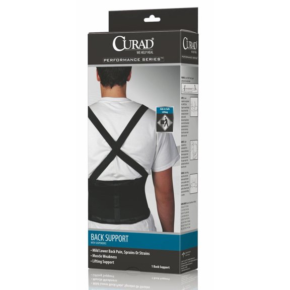 Curad Back Support with Suspenders, Black, Medium