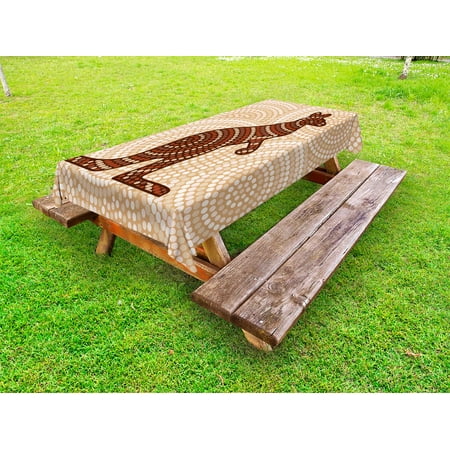 

Tropical Animals Outdoor Tablecloth Aboriginal Native Kangaroo Ancient Circling Dots Around Ethnic Design Decorative Washable Fabric Picnic Tablecloth 58 X 104 Inches Cream Brown by Ambesonne