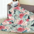 thumbnail image 6 of Honeii Roses and Butterflies Print Fleece Blanket - Throw Blanket for Bed, Sofa, Couch, Camping, and Travel , Microplush Ultra Soft Warm Blanket-80"x60", 6 of 7