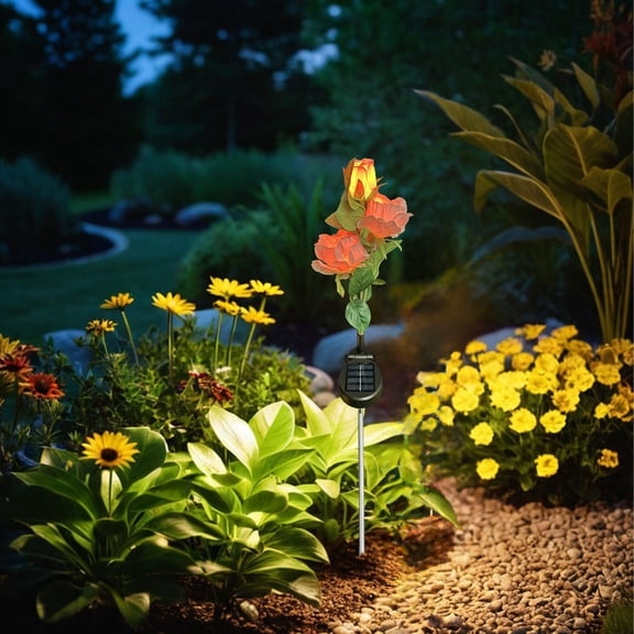 Solar Garden Lights, Solar Rose Flowers Outdoor Waterproof, Solar Flower Lights Stake for Outside Garden Patio Yard Decorations, Courtyard Decoration Lamp(1pc)