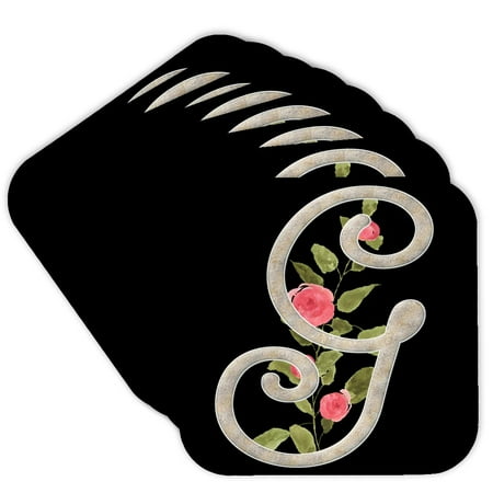 3drose, Monogram Initial G with Pretty Pink Flowers, Set of 8 Coasters - Cork