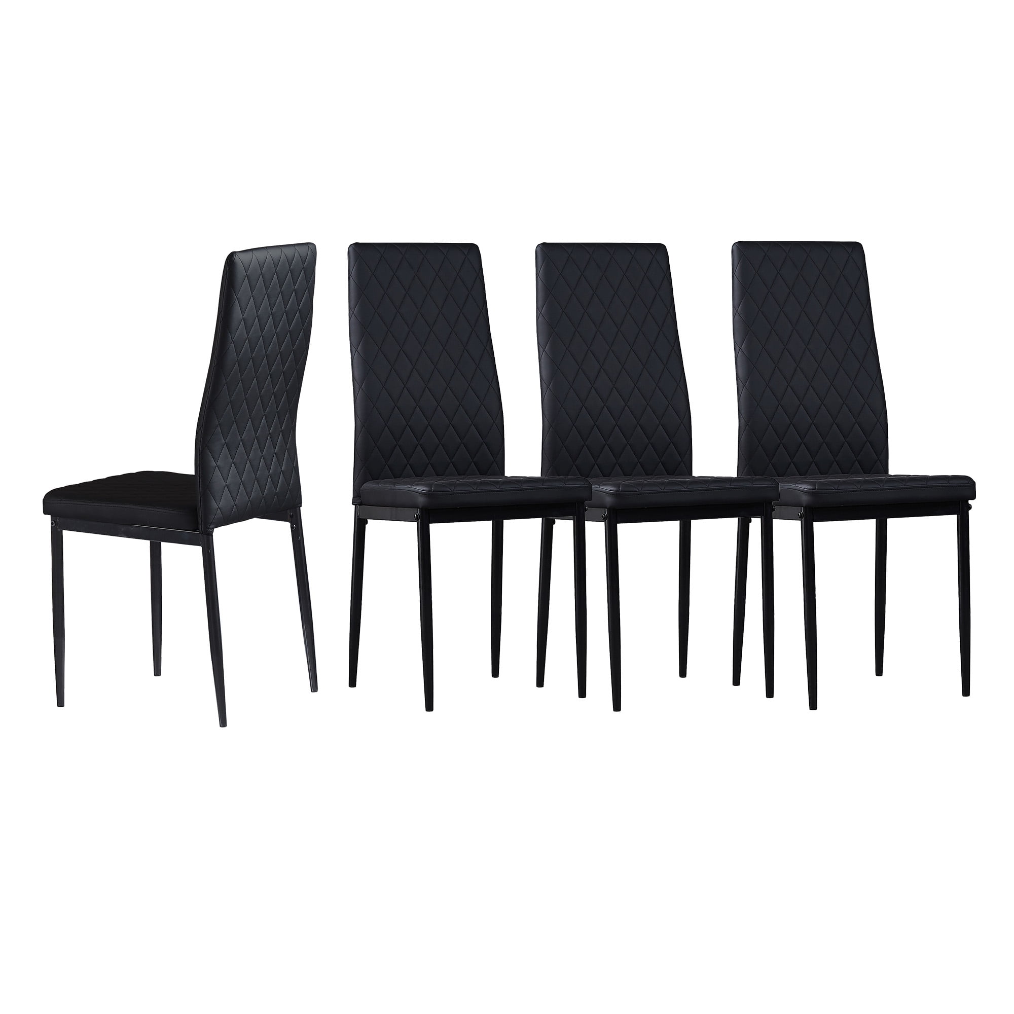 Kepooman Set of 4 Modern Diamond Grid Pattern Dining Chairs, Black Kepooman Set of 4 Modern Diamond Grid Pattern Dining Chairs, Black